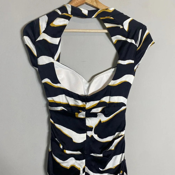 Vintage Cache Silk Queen Anne Zebra Print Bodycon Dress Women's 4 Black White - Picture 9 of 14